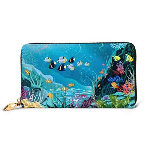 Preisvergleich Produktbild JHGFG Mode Handtasche Reißverschluss Brieftasche Unterwasserlandschaft Verschiedene Wasserpflanzen Schwimmen Telefon Kupplung Geldbörse Abendkupplung Blockieren Leder Brieftasche Multi Ca.