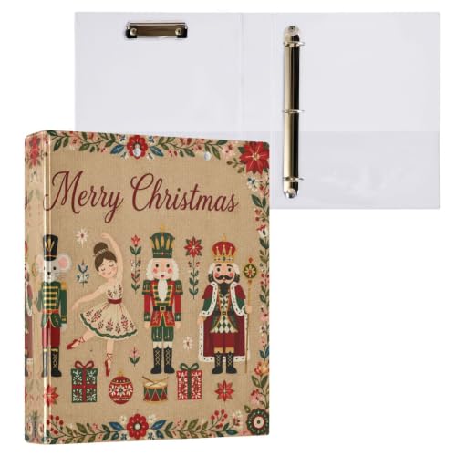 Image of 3 Ring Binder Nutcracker Ballet Christmas 1.5 inch Binders Three Ring Binders with Clipboard Fit 8.5'' x 11'' Paper 3 Interior PVC Clear Pockets for Office Supplies