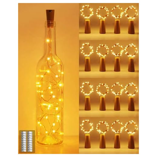[16-pack] Flasklampor med kork, Kolpop korklampor för vinflaskor, 2 m 20 LED koppartråd batteridrivna ljusslinga för fest bröllop jul bord mittpunkt dekoration (varm vit)