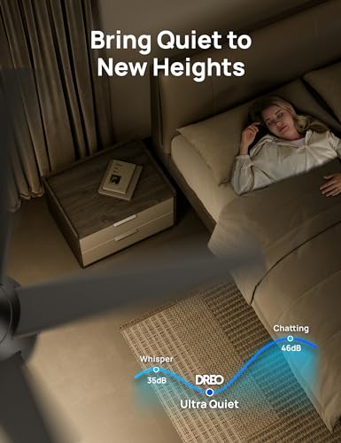 Dreo 52-Inch Ceiling Fan with Lights and Remote - 6 Speeds, 5 Dimmable Color Tones, Quiet DC Motor, 8-Hour Timer, Black, Easy Install for Bedroom and Living Room