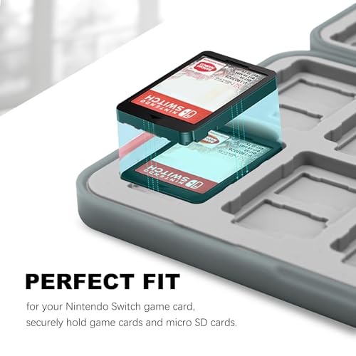 Image of FYY Nintendo Switch Game Case Holder for Switch 2 Cartridge Case with 24 Game Card Slots & 48 Micro SD Card Slots, Hard Shell, Silicone Lining Grey