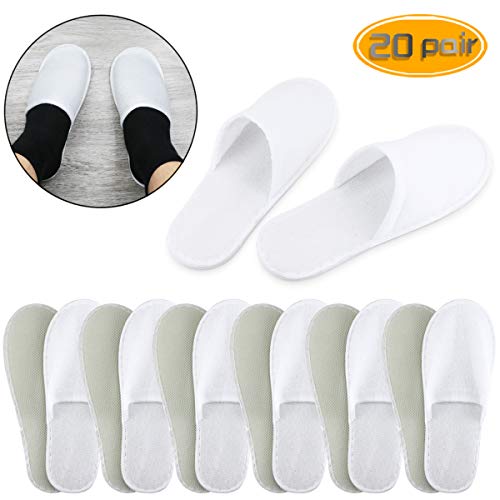 Wpxmer 20 Pair Disposable Slippers,Non-Slip Slippers - Common Size for Women and Men, Cotton Velvet Closed Toe Slippers for Home, Hotel, or Commercial Use(White)