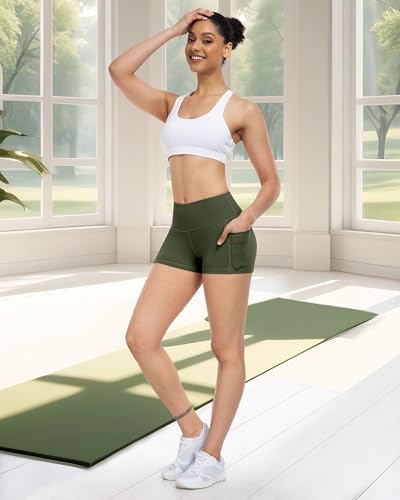 Spandex Yoga Shorts Women with Pockets - High Waisted Workout Tummy Control Gym Running Shorts3