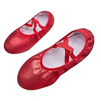Ballet Shoes for Girls,Toddler Kids Sequin Ballroom Dance Shoes Glitter Leather Split Sole Dance Shoes School Professional Practice Outfit Red Size 13