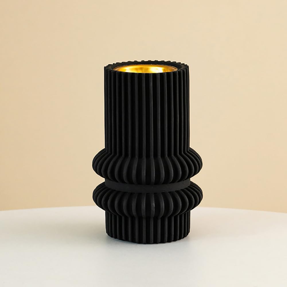 Cement Incense Burner with Metal Holder Desktop Home Decoration Eid Cone Middle East Arabian Festival Aromatherapy Furnace (Black,S)