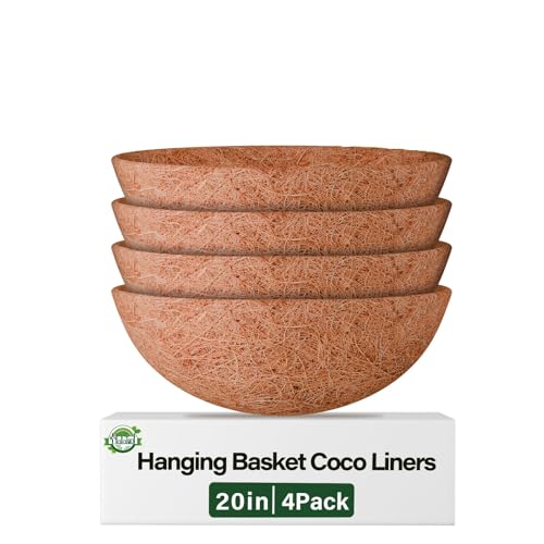 Halatool 4 Pack 20 Inch Coconut Liners for Planters 100% Natural Hanging Basket Liners Round Coco Coir Liner for Balcony Garden Patio Porch Home Decor