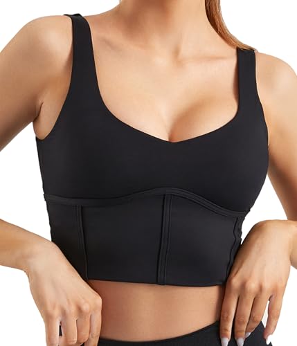 Women Built in Bra Corset Padded Sports Bra Open Back Long line Yoga Fitness Workout Crop Top Tank Bra