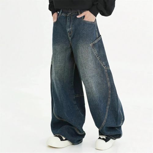 Men's Retro Washed Jeans, Loose Curved Cut, Large Pockets, American Summer Pants4