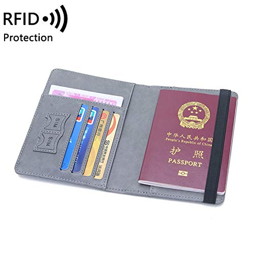 Grey990 Capa de couro sintético RFID para passaporte de negócios, bilhete de ar, carteira de viagem