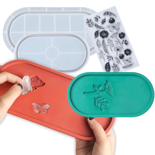 Dacies ZPMOID099-2295002-T9024 Oval Resin Tray Mold Diy Coaster Epoxy Resin Molds 2 Sizes Handmade Storage Tray Silicone Mould Butterfly Carved Jewelry Plate Dishes Crafts Concrete Cement Plaster Jesmonite Moulds cover