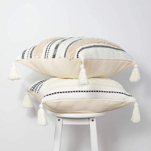 1 Stück Boho Kissenbezug 45x45cm, Makramee Kissenbezüge Kissenhülle Dekokissen mit Quasten, Dekorative Kissen Boho Style… – Bild 7