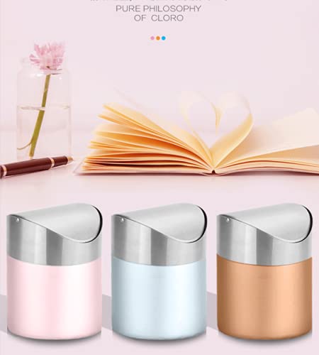 ETRAVEL Mini Desktop Bin with Lid, Brushed Stainless Steel Swing Bin - Image 5
