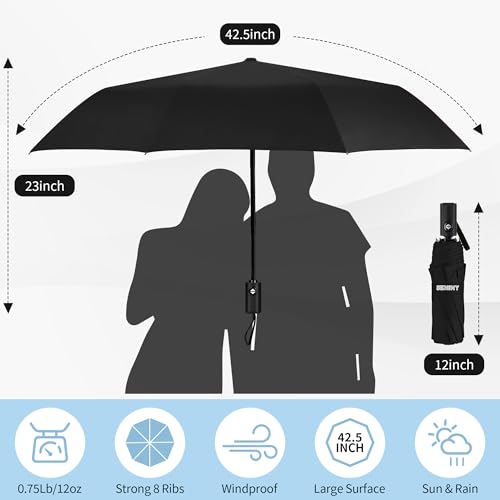 Image of Seniny Windproof Travel Umbrella, Automatic Umbrellas for Rain, Portable & Compact Umbrellas for Backpack, Strong UV for Protection, Folding Small Sun Umbrella for Car, Walking, Coral Pink, 38 inches