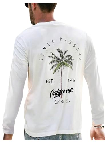 SweatyRocks Men's Letter Print Graphic Long Sleeve T Shirt Crew Neck Casual Tee Tops