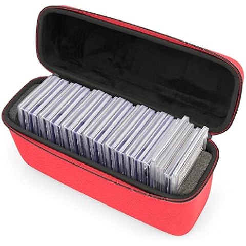 CASEMATIX Graded Card Case Compatible with 30+ BGS PSA Graded Sports Trading Cards or One Touch, Hard Shell Graded Slab Card Storage Box with Protective Custom Card Carrying Case Design, Red Cover