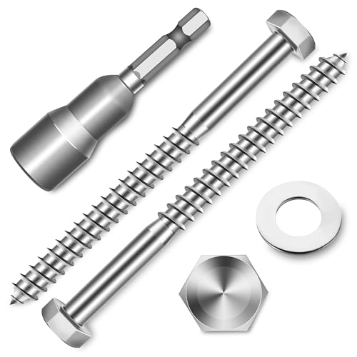 (8-Set) 3/8 x 4-1/2" Lag Screws, Stainless Steel Heavy Duty Hex Head Lag Bolts for Wood, Commercial/Industrial Grade 1/4 Bolts, Mounting Screws Bolts Kit, Bright Finish by Marysino