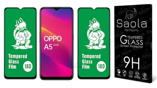 Image of Saola 18D Tempered Glass With Inbuilt AirBag Borders For Oppo A5 (Pack Of 2) with Free Installation Kit. Full screen Coverage - 6.52 inch