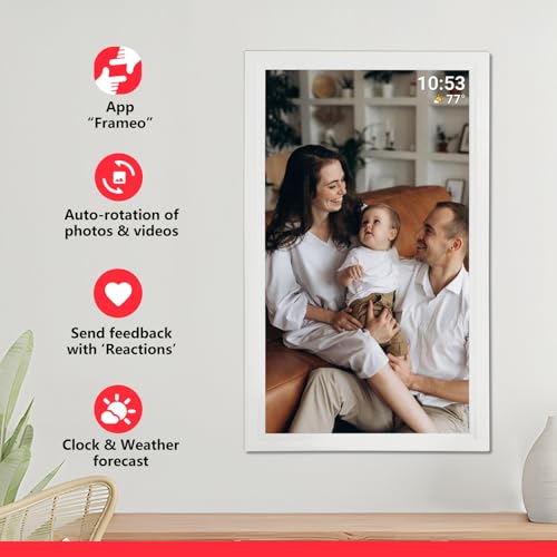 Image of 21.5inch FRAMEO Digital Photo Frame with 1920x1080 FHD IPS LCD Touch Screen, Dual-WiFi Share Moments via Frameo, 32GB Storage, USB Drive /SD Card Extend Storage, Auto-Rotate, Wall Mountable with VESA