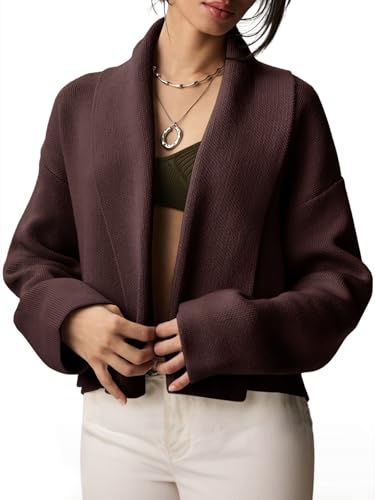 Image of Saodimallsu Womens Cropped Cardigan Open Front Shawl 2026 Fall Trendy Long Sleeve Sweater Jacket