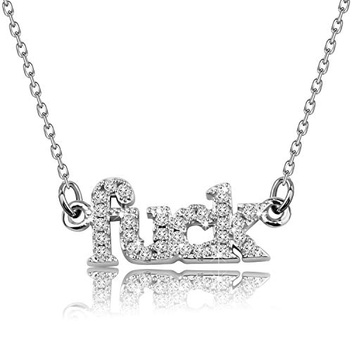 PLITI Swear Word Gifts Gold Fuck Necklace with Crystal Fuck Jewelry Inspirational Gifts (fuck necklace S)