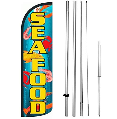 Seafood Windless Swooper Flag Feather 15 ft Tall Kit Banner Sign bq-h