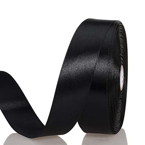 YASEO 1 Inch Black Solid Satin Ribbon for Gift Wrapping 50 Yards