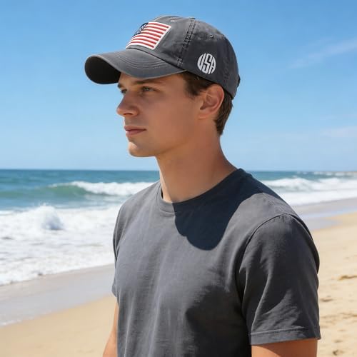 Image of American-Flag-Embroidery-Baseball-Cap for Men Women Low Profile Adjustable Dad Hat Washed Vintage Patriotic Hat