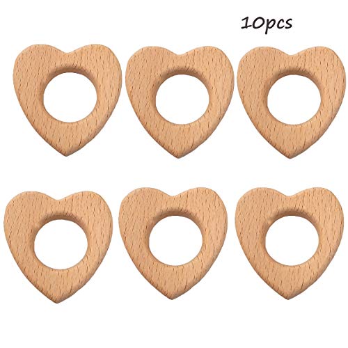 Image of 10pcs Organic Wood Heart Children's Toys Pure Natural Animal Shape Beech Wooden Handmade Grasping Pattern DIY Beading Chain Pendant