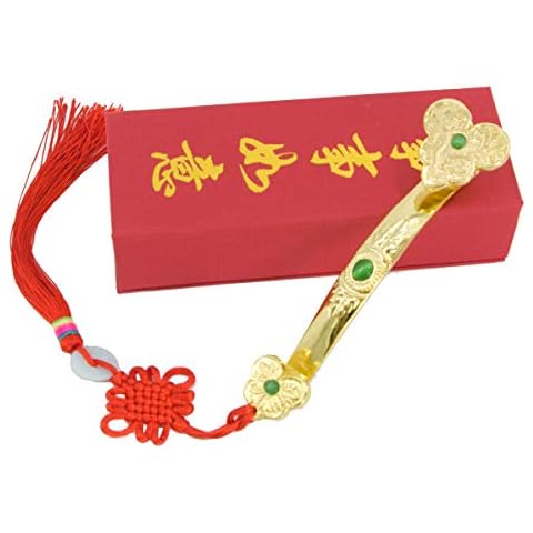 YeBon Feng Shui Golden Ruyi/Ru Yi Power Scepter Chinese Charm of Prosperity Home Decoration,Feng Shui Decor (heart-shaped) Cover