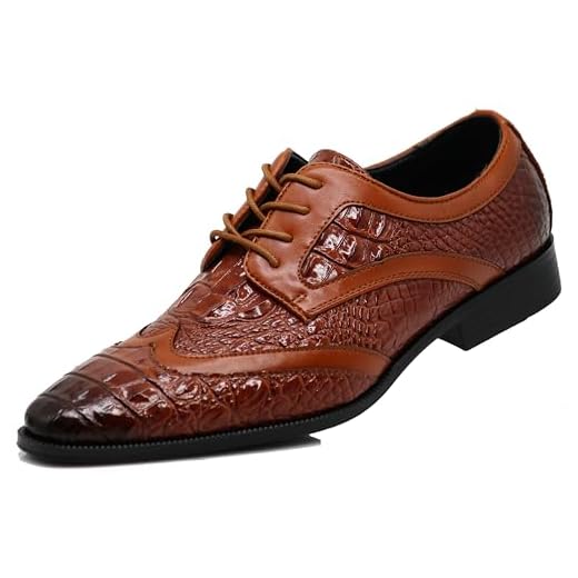 ODN Sapato social masculino Oxford com estampa de crocodilo jacaré, Marrom, 45