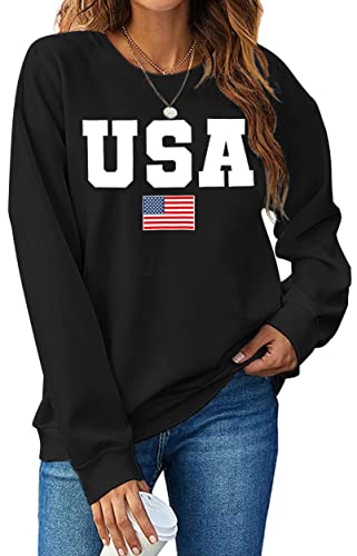 Image of LAZYCHILD USA Sweatshirt Women American Flag Shirt Patriotic TShirt Stars Stripes Pullover 4th of July Tee Tops