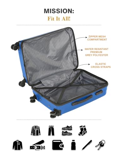 Image of Teakwood Set of 2 8 Wheels Trolley Bag, Hard Cabin with Zipper Closure, Adjustable Push Button & Cross Side Strap, Number Lock System 360 Degree (Set of 2, Royal Blue)
