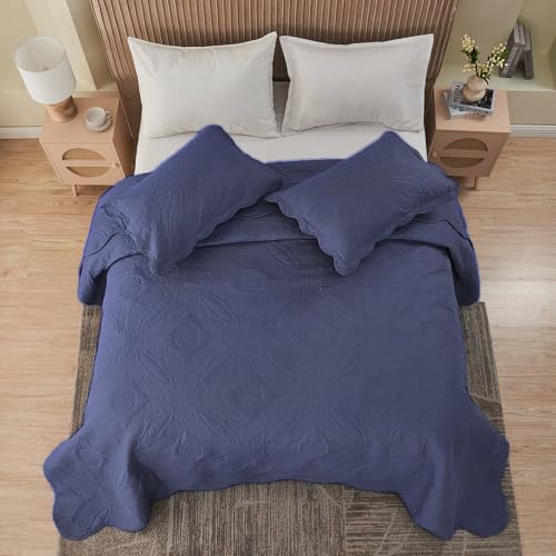 Image of Kingnex King Size Bedspread Soft Lightweight Quilted Coverlet Set 3 Pieces 1 Quilt 2 Pillow Shams Blue