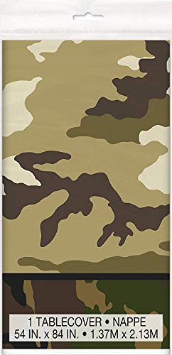 Unique Party - 48523 - Nappe en Plastique Camouflage Militaire - 213 cm x 137 cm, 54" x 84", Vert
