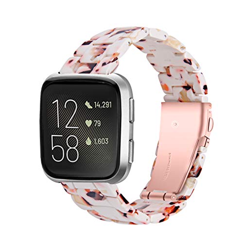 Resin Bracelet Compatible with Fitbit Versa 2 /Versa Lite/Versa Band for Women, Replacement Bracelet Strap Metal Stainless Steel Buckle for Versa 2 Smartwatch (Nougat)
