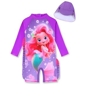 PURFEEL Girls Long Sleeve Rashguard Sets Kids One Piece Swimsuit Bathing Suit UPF 50+ UV Zipper Swimwear