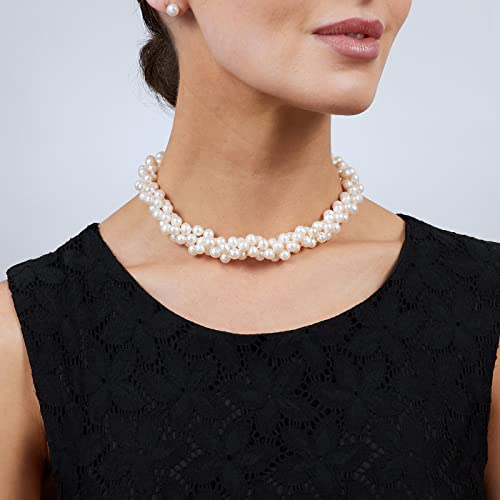 VN Jewelry Womens Elegant And Classic AA Grade 7mm White Freshwater Pearl Necklace Three-Strand Style3