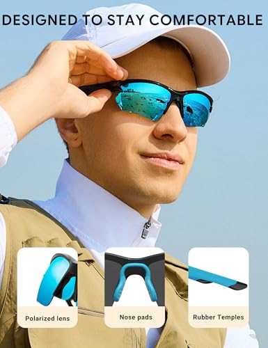 Image of BIRCEN Mens Polarized Sunglasses for Sports: TR90 Lightweight Sun Glasses Wrap Around Shades for Fishing Driving Cycling