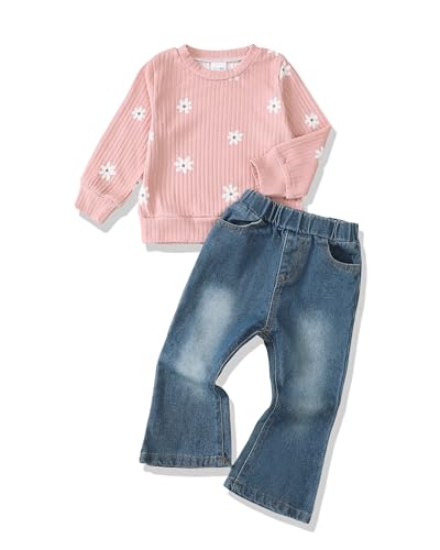 Baby Girl Clothes 12 18 Months Infant Winter Outfits 18 Months Girl Clothes Spring 12 Month Girls Clothes Pink Daisy Sweater Sweatshirt Denim Pants Jeans Clothing