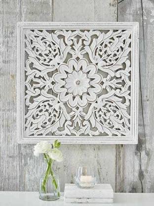 VAS Collection Home MDF Wall Decoration Panel, Wall Art Hanging, Wood Carving for Living Room, Bedroom, Hallway, Office, 60 cm x 60 cm, White-picture-11