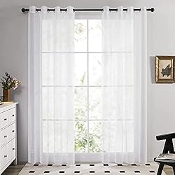 Visillos Navideños Deconovo Visillo para Ventana Cortina Transparente de Dormitorio 2 Paneles 140 x 229 cm Blanco