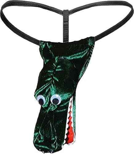 DLSNZ Men's G-String Exotic Underwear Sexy Costume Christmas Halloween Funny T-Back Mankini Thong Mesh Joke Gag Prank Gifts (US, Alpha, One Size, Regular, Regular, Crocodile)