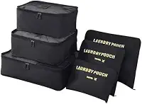 Kit Organizador de Mala de Viagem Prático 6 Peças Necessaires para Roupas, Maquiagens,cuecas calcinhas e meias (Preto)