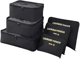 Kit Organizador de Mala de Viagem Prático 6 Peças Necessaires para Roupas, Maquiagens,cuecas calcinhas e meias (Preto)