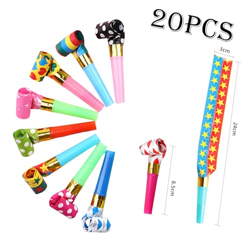 HSLPSM 20 Stück Tröte, Trötren, Kinder Jubel Partytröten, Tröte Fan Fußball, Kindergeburtstag Luftrüssel, Lustige Spielzeuge für Neujahr Geburtstag Party, Graduierung, Weihnachten (Farbig Gemischt)