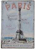 Dimensions : 40 x 30 cm AVENUELAFAYETTE Cadre Tableau Plaque Murale métal Relief Tour Eiffel - Paris - Ville - France - rétro Vintage - 40 x 30 cm