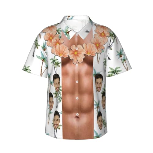 Ozinna Camicia Hawaiane Uomo Personalizzata con Foto,Muscoli Addominali Manica Corta Spiaggia Tropicale Aloha Camicie Estate Floreale per Uomini Hawaiian Shirt
