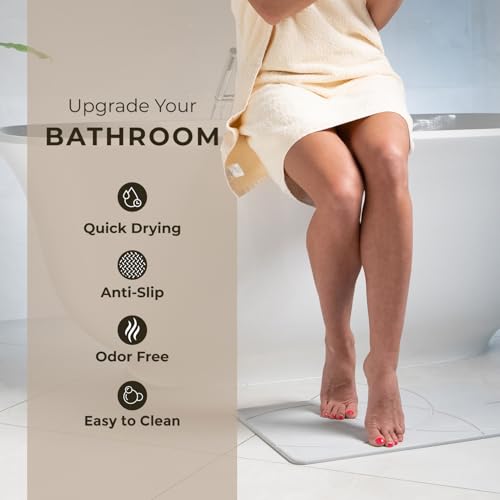 Image of TOSORO - Stone Bath Mat Diatomaceous Earth Shower Mat Non-Slip Super Absorbent Diatomite Stone Bath Mats for Bathroom Floor Quick Drying Natural Easy to Clean (23.5 x 15) - Grey