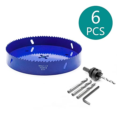 Image of 8-1 /4 Inch Hole Saw with Arbor, 1.2 Inch Cutting Depth | Heavy Duty, HSS Bi-Metal, For Wood Cornhole Boards Plastic Drywall & Thin Metal, Smoothly Cutting