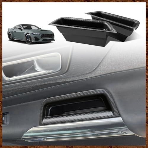 Muslogy for 2024-2026 Mustang Door Handle Storage Box 2PCS Door Pocket Insert Organizer Interior Accessories Armrest Phone Container ABS Tray Compatible with Ford Mustang 2024 2025